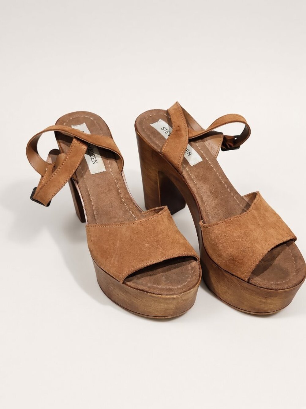 Steve Madden Tan Suede Wood Platform Sandals Size 8